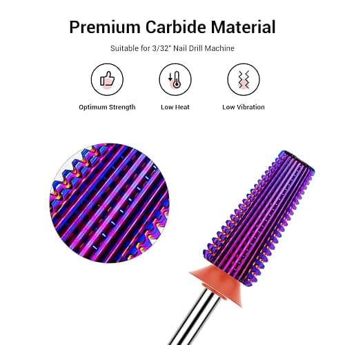 MelodySusie Professional 5 in 1 Nail Drill Bits, 3/32'' Carbide Tungsten Multi-function Bits, Suitable for Manicure Pedicure Cuticle Gel Polishing, Technicians Bits, Purple, Series Bit-M, Fine thumbnail 2