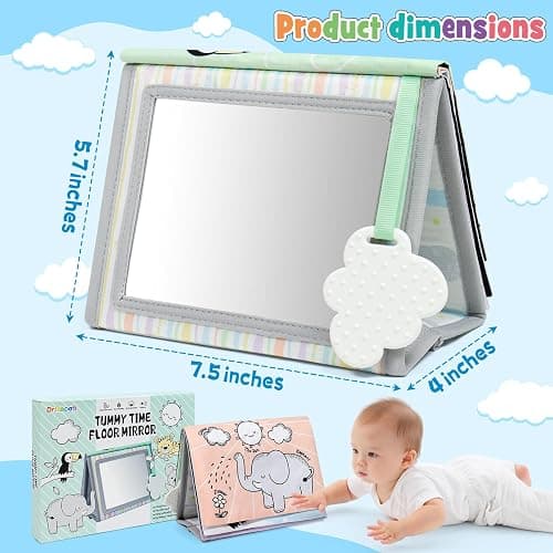 Dr.Rapeti Soft Tummy Time Book Baby Safe Mirror with Teether Crinkle Pages Tummy Time Mirror High Contrast Montessori Sensory Toy Tummy Time Toy for Newborn Baby Infant for 0+ thumbnail 3