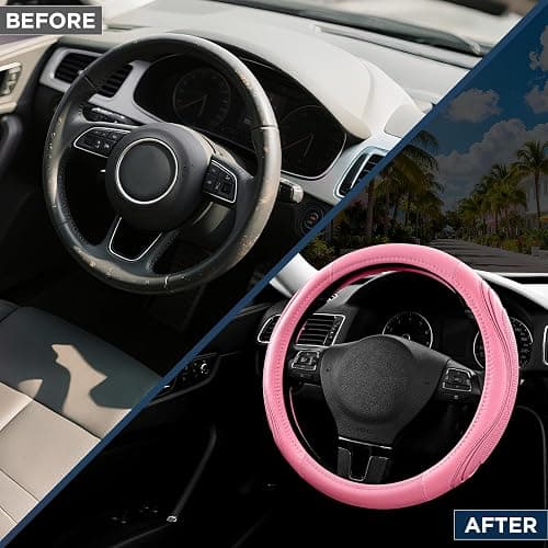 Road Comforts Car Steering Wheel Cover - Microfiber Leather Steering Wheel Wrap Sports 14.5-15 Inch Steering Wheel Cover Non-Slip for Men Women Pink & Pink Color thumbnail 3
