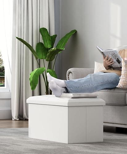 OS MOTOR Folding Storage Ottoman Bench, Multi-Functional Ottoman Foot Rest, End of Bed Bench, Storage Chest for Living Room, Bedroom, Hallway, Entryway, Holds Up to 600 lbs (White, 30 Inches) thumbnail 8