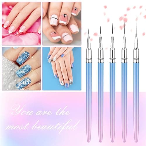 Artdone Nail Art Brushes Set,5PCS Nail Art Liner Brushes For Gel Nail polish,Metal Handle Nail Drawing Pens For Nail Art Tools Design Pen.… thumbnail 6