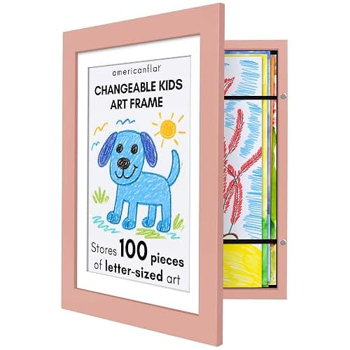 Americanflat Kids Artwork Frame Changeable (Peachy Pink) - Magnetic Door Holds 100 Art Pieces - 8.5x11 Letter Size Display with Mat or 10x12.5 Without Mat - My Mini Masterpiece - Image 1