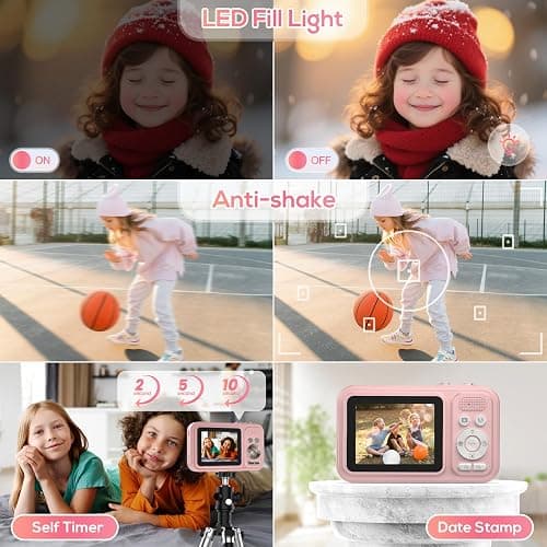 Digital Camera for Kids, WITYEAH 48MP FHD 1080P Point and Shoot Digital Cameras with 16X Zoom Anti-Shake, Compact Portable Cameras for Photography, for Boys Girls Teens Beginners-Pink - Pink thumbnail 6