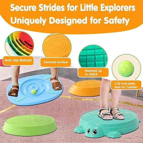 HAPATOYS Balance Board & Stepping Stones for Kids - 2-in-1 No-Slip Turtle Stepping Stones and Balance Board for Toddler Balance & Obstacle Course, for 3 4 5 6 Year Old Kid Indoor & Outdoor Play thumbnail 4