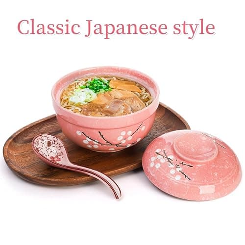 Goaste 2 Pack Ceramic Ramen Noodle Bowl, 27 OZ Big Ramen Bowl with Lid, Japanese Hand-Painted Ceramic Tableware, Durable Floral Soup Bowl for Noodles, Porridge, Rice, Dishwasher Safe(Pink, Cyan Blue) thumbnail 6