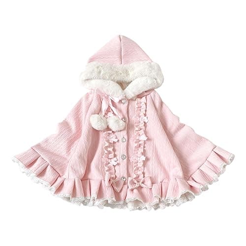 Cuteighteen Kawaii Lolita Hooded Cloak Teens Cape Fleece Lined Jacket Winter Coat Hoodie Lace Trim Poncho Sweater - Image 1