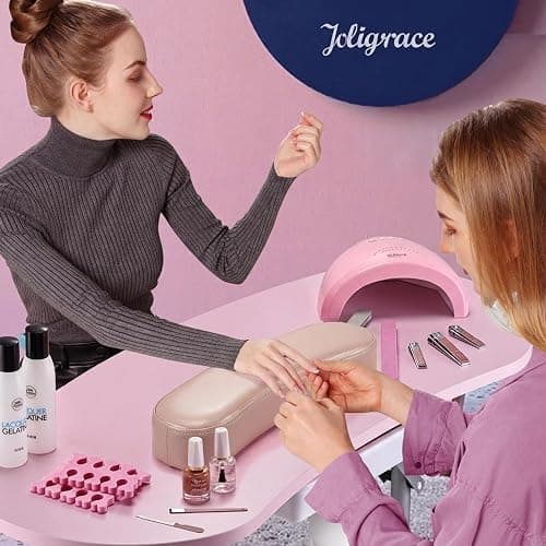 Joligrace Manicure Table Nail Desk Professional Foldable Portable Table | Nail Technician Workstation 4 Lockable Wheels with Drawer Client Wrist Pad Free Carrying Bag Travel Nail Tech Spa Table Pink thumbnail 2