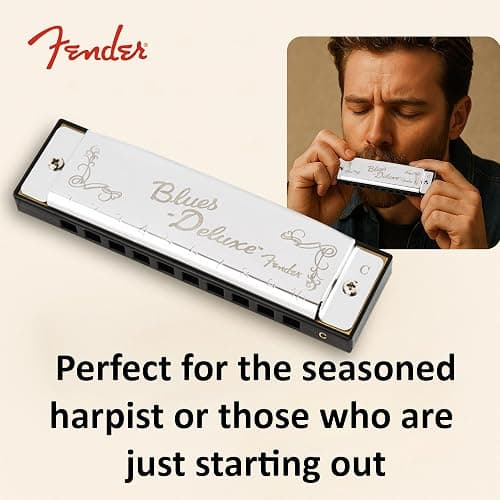 Fender Blues Deluxe Harmonica - Key of C Bundle with Carrying Case, Austin Bazaar Online Manual, and Polishing Cloth thumbnail 3