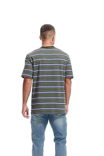KLIEGOU Men's Fashion Loose Fit Crewneck Stripe T-Shirt thumbnail 2
