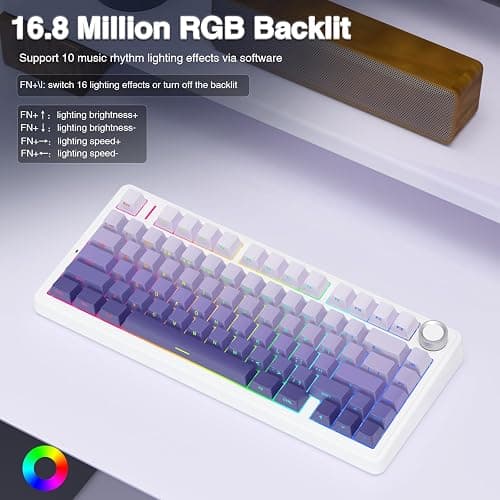 AULA F75 Pro Wireless Mechanical Keyboard,75% Hot Swappable Custom Keyboard,RGB Backlit,Pre-lubed Linear Switches,Side Printed PBT Keycaps Mechanical Gaming Keyboards,Gradient Purple thumbnail 6