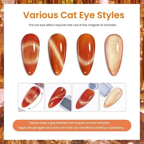 Beetles Cat Eye Gel Nail Polish Set, 20 Colors Fall Cat Eye Glitter Gel | Magnetic Red Green Blue Brown Black Base Coat Matte Glossy Top Coat Soak Off UV Galaxy Gemlight Manicure Salon Gift for Women thumbnail 6