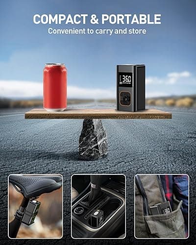 Tire Inflator Portable Air Compressor - 150 PSI Mini Portable Air Pump for Car Tires, Cordless Electric Bike Tire Pump with Digital Pressure Gauge, LED Light for Auto, Car, Motorcycle, Bicycle, Ball thumbnail 6