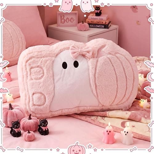 Thyle Halloween Pink Ghost Theme Pillow Cute Ghost Spooky Pillow Plush | Ghost Throw Pillow, Pink Halloween Decor, Pink Ghost Decor, Soft, Huggable, Indoor Sofa Cushion Home Office Couch Car thumbnail 4