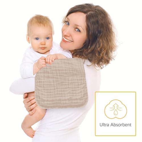 Lovely Care 12 Pack Muslin Burp Cloths 100% Cotton Muslin Cloths Large 20''x10'' Extra Soft and Absorbent Baby Burping Cloth - Brown thumbnail 2