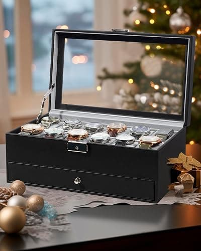 GUKA Watch Box 12 Slot Watch Display Organizer Leather Jewelry Case Drawer Glass Birthday for Men Women, Child Husband Dad thumbnail 7