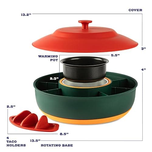 Taco Tuesday Kit - Taco Bar Serving Set for a Party - 30oz Heated Pot, 4 Taco Holders, & Detachable Lazy Susan Tray - Taco Night Fiesta – Unique Couple & Housewarming Gift Set Ideas thumbnail 3