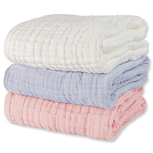Muslin Baby Bath Towels,3 Pack,6Layer Large 40"x40", Natural Cotton,Pink | Ultra Soft and Absorbent,Infant Toddler Blanket Towel, Unisex Suitable for Girls and Boys,Newborn Essential,Quick-drying - Image 1