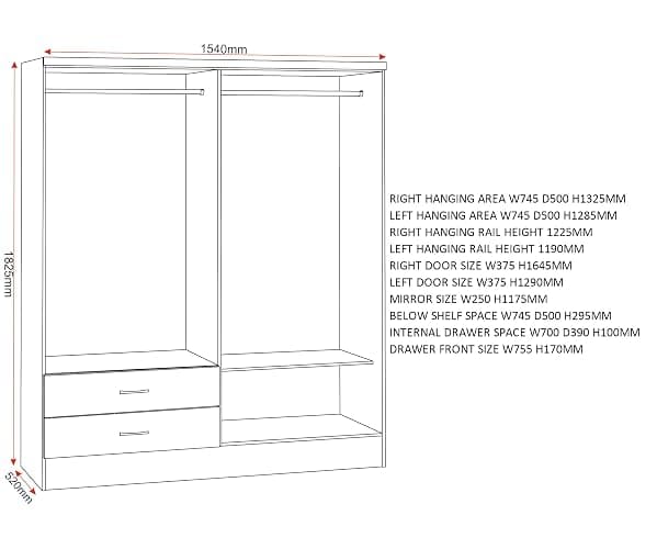 Seconique Nevada 4 Door 2 Drawer Wardrobe in White Gloss thumbnail 3