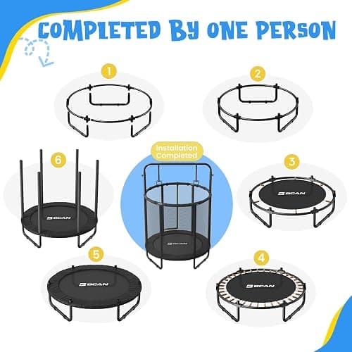 BCAN 60''/55" Mini Trampoline for Ages 1 to 8 Kid, 5FT Toddler Trampoline - Indoor/Outdoor Use with Enclosure Net, Adjustable Gymnastics Bars, Basketball Hoop, Gifts for Boys & Girls - 55IN - 55-BLACK thumbnail 8