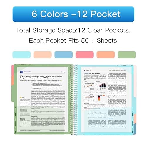 12 Pocket Plastic folders with Pockets, 6 Colors, Folders Dividers, White | Multi Pocket Folder, Binder Dividers, Multi-Subject Project Organizer, for Office, School Supplies, Letter Size thumbnail 5