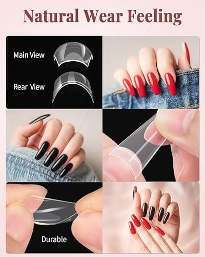 MORGLES Clear Acrylic Nail Tips 500pcs Square Half Cover for Beginners | ABS Plastic, with Glue, Clipper, Files, Cuticle Tool, 10 Sizes 0–9, Works with Dip Powder, Gel Polish, for DIY, Home Use thumbnail 3