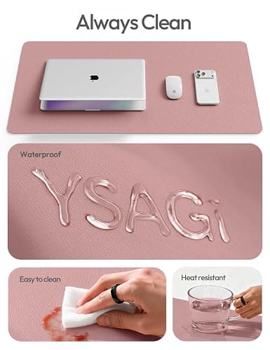 YSAGi Leather Desk Protector, Office Mat, Large Mouse Mat, Non-Slip PU Leather Blotter, Laptop Desk, Waterproof Writing Pad for Office and Home (Pale Mauve, 35.4" x 17") thumbnail 7