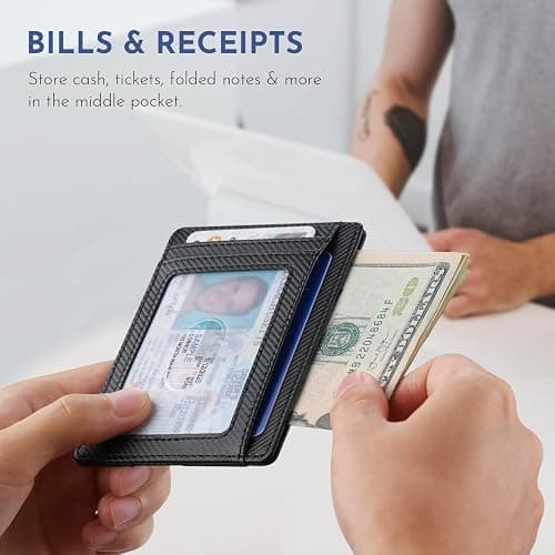 Buffway Slim Minimalist Front Pocket RFID Blocking Leather Wallets for Men and Women - Peak Black thumbnail 5