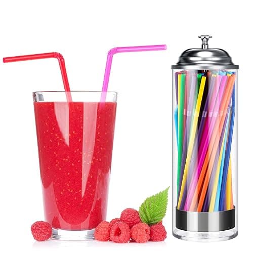 Patelai 10.6 Inch Clear Plastic Straw Dispenser and 100 Pcs Drinking Straw Organizer Container with Stainless Steel Lid Transparent Drinking Holder(Classic,Neon) thumbnail 6