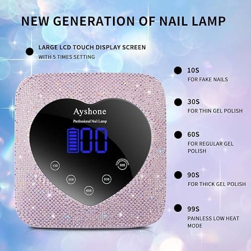 Ayshone Cordless UV LED Nail Lamp,72W Rechargeable Nail Dryer Gel Polish Light with Large LCD Display,Rechargeable Nail Curing Lamp for Salon & Home (Pearl Pink) thumbnail 3