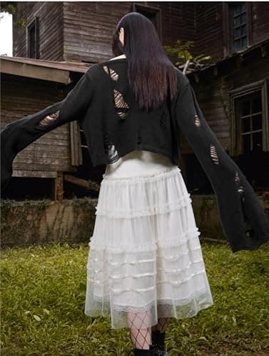 Goth Y2K Striped Sweater Grunge Ripped Punk Gothic Sweaters for Women Harajuku Aesthetic Halloween Pullover Tops thumbnail 8