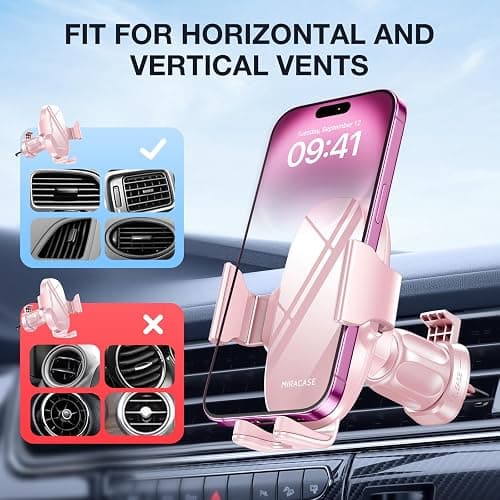Miracase Phone Holder for Car Air Vent, Stability via Clip & Metal Hook Car Phone Holder Mount, 360°Cell Phone Holder Car Mount Fits iPhone 17 16 15 Pro Max 14 Samsung and All Phones thumbnail 5