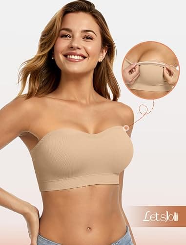 LetsJoli Push Up Strapless Bras for Women Supportive Bandeau Bra Non Slip Wireless No Underwire Padded Tube Bra thumbnail 2