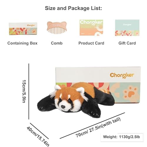 Chongker Cute Red Panda Plush Toy, Weighted Stuffed Animals, Red Panda Plush Animals Collection, Handmade Like Real, Large Size Stuffed Animals thumbnail 2