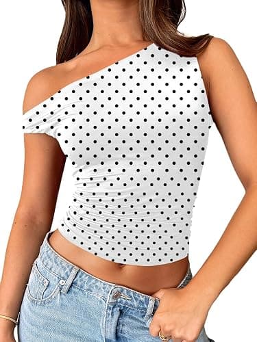 Trendy Queen Women's Off The Shoulder Tank Top, Sleeveless Stretchy Going Out Crop Top, Y2K Fashion T-Shirt for Summer - Image 1