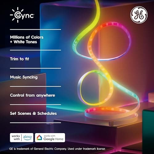GE Cync Dynamic Effects Smart LED Light Strip with Music Sync, Color Changing WiFi Lights, Indoor Light Strip, Compatible with Alexa and Google Home, 32ft and Power Supply thumbnail 2