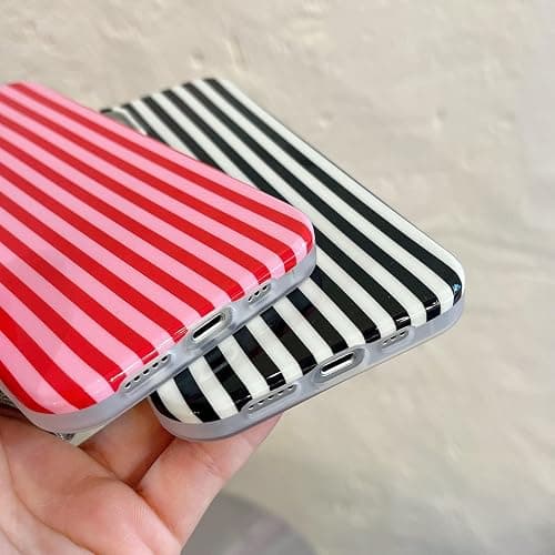 Reoomukk Cute Striped Phone Case Compatible with iPhone 16 Pro Max 6.9",Aesthetic Trendy Retro Stripe Pattern Chic Pretty Stylish Protective Girls Women Cover for iPhone 16promax-Red Pink thumbnail 8