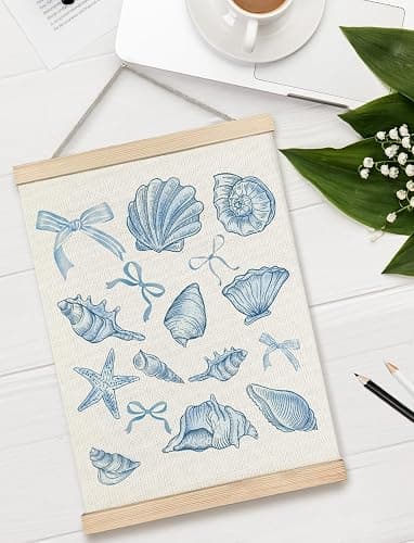 XUNLURY Coquette Blue Bow Beach Poster Hanger Frame, Coastal Seashell Starfish Conch Canvas Wall Art, Nautical Coastal Wall Decor for Home Bedroom Living Room Beach House, 12x16 Inch thumbnail 6