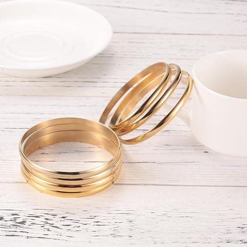 Castillna 14K Gold Plated Gold Bangle Bracelets for Women Christmas Birthday Gifts, Set of 7 Pieces thumbnail 4