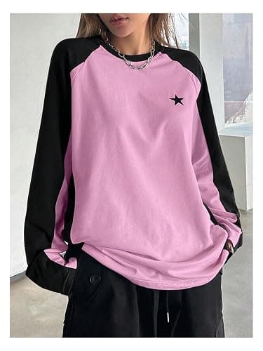 SHENHE Women's Color Block Crew Neck Star Graphic Raglan Shirt Loose Long Sleeve Tee Top thumbnail 4