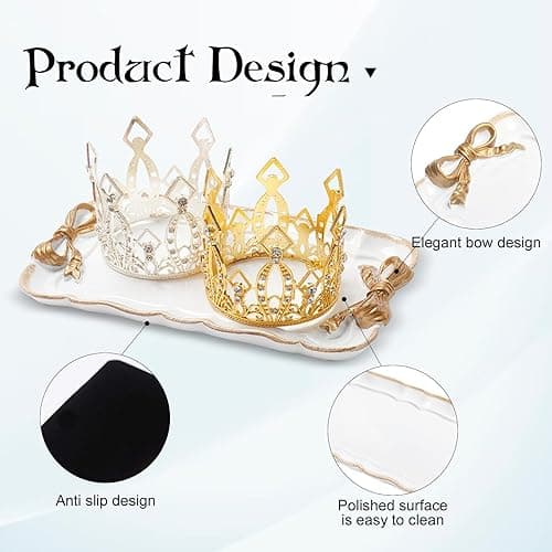 Vintage Decorative Tray Jewelry Tray Towel Tray Storage Tray Rings Necklace Bracelets Earrings Trays Cosmetics Jewelry Organizer Retro Design Bow Decor Resin Plate Coquette Room Decor (White) thumbnail 5