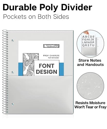 Dunwell Graph Paper Notebook 8.5 x 11 (Blue) Plastic Cover, 100 Sheets (200 Pages), 4x4 Squares, 1 Subject Graph Paper Spiral Notebook, 1/4" Grid, Pocket Divider, Easy Tear-Off, 3-Hole Punched | 100 Sheets (200 Pages), 1-Subject Graph Paper Spiral Notebook, 4x4 Squares, Pocket Divider, 3-Hole Punched Pages thumbnail 6