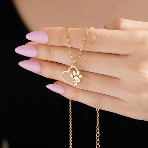 Unisota Customized Paw Print Necklace Personalized Pet Name Necklace Custom Engraved Dog Cat Paw Pendant Necklace Pet Memorial Gift for Pet Lovers thumbnail 2
