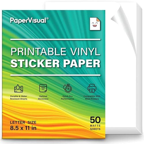 Premium Printable Vinyl Sticker Paper for Inkjet and Laser Printer - 50 White Matte Sticker Paper Waterproof - Excellent Adhesion Paper 8.5 x 11, Fast Dry, Holds Ink Well, Great for Cutting Machines thumbnail 3