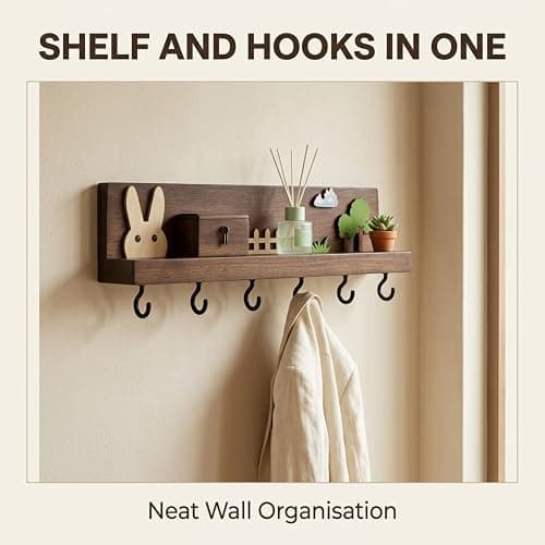 Raoletin Wooden Kids Coat Hooks Wall Mounted with 6 Hooks, No Drill Cute Bunny Woodland Theme Coat Rack, Glue-On Nursery Decor Hanger for Coats, Hats, Backpacks, Towels, Bedroom & Playroom thumbnail 7