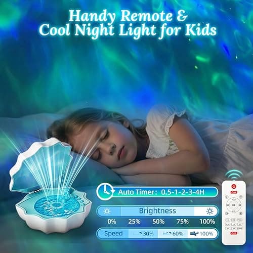 Ocean Wave Projector Light, Shell Night Light Built-in Bluetooth Speaker, Remote Control, White Noises for Home Decor/Relaxation/Party/Music/Gift (Blue) thumbnail 3