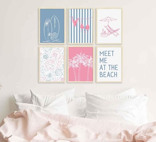 6Pcs Coastal Beach Surfing Wall Art Preppy Bikini Shells Painting Picture Wall Decor Summer Meet Me at the beach Poster Print Artwork for Living Room Bedroom Dining Room Bathroom Home Decoration - Poster - 10L"x 8W" thumbnail 5