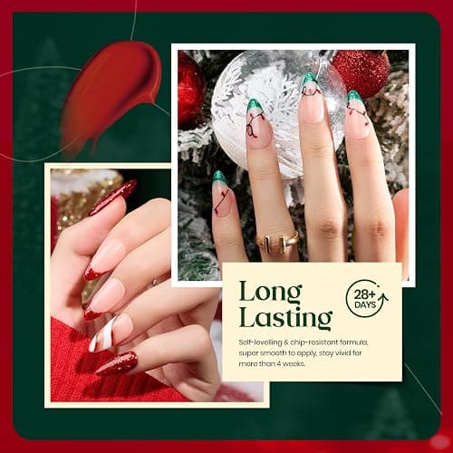 Beetles Christmas Gel Nail Polish, Red Sparkle Green Glitter Gold Silver Winter Gel Polish Dark Red Gel Polish Kits Soak Off Nail Lamp Uv LED Cured for Nail Art Design Gift for Women thumbnail 4