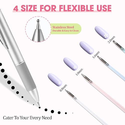 Nail Dotting Pen 5 in 1, Ballpoint Pen Design Nail Dotting Tool for Manicure Art Painting with 4 Size Marking and Pressing Head, Perfect for Nail Art Painting, Rhinestones DIY and Salon thumbnail 2