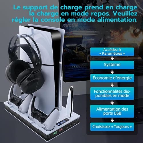 Wigearss PS5/PS5 Slim/PS5 Pro Ventilateur Station de Refroidissement, Support de Charge Vertical avec Chargeur Double Manette, Vitesse de Ventilation Réglable sur 3 Niveaux thumbnail 7