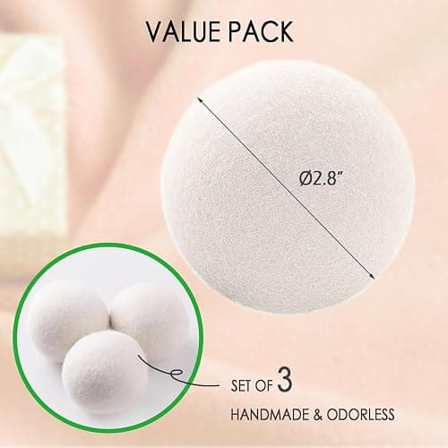Wool Dryer Balls, 3 Count XL Dryer Lint Balls, Reusable Premium Natural Fabric Softener, Efficiently Add Essential Oils Instead of Dryer Sheets, Laundry Room Organization Essentials - Extra Large thumbnail 4